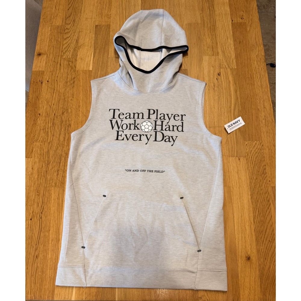 Old Navy Active Boys XL 14-16 Dynamic Fleece Sleeveless Soccer Hoodie Gray 004